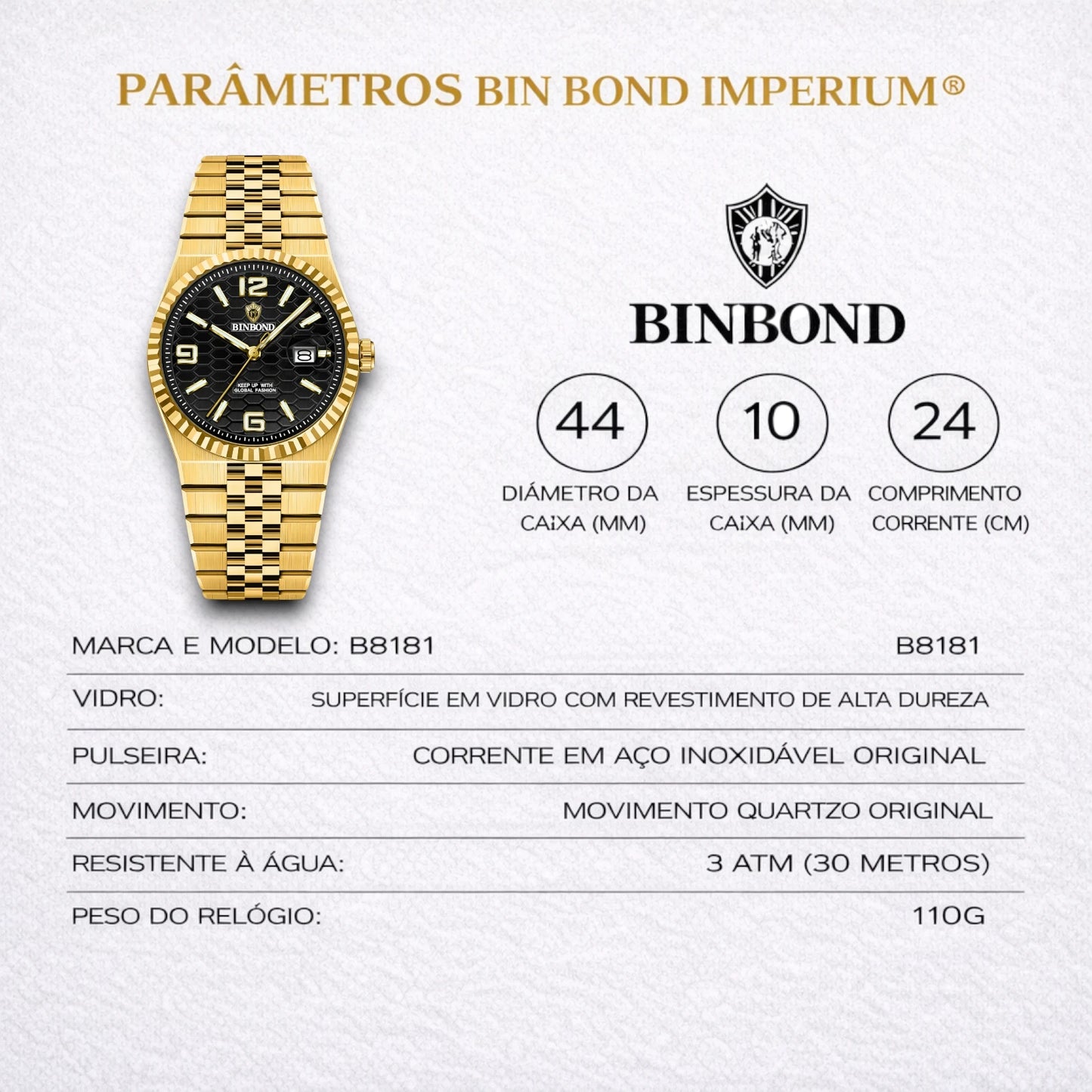 Bin Bond Imperium® Black Dial Gold 44mm